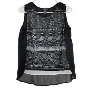 Kenneth Cole Tank Top Blouse Shirt Womens Size Medium Petite Chiffon Lace Tunic